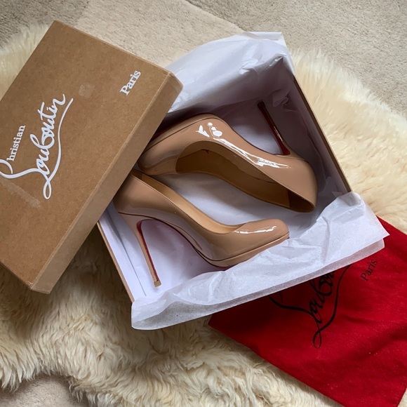 Christian Louboutin Nude Beige New Simple Patent Pumps Heels Shoes 37.5 - Picture 2 of 16